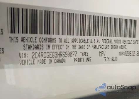 2017 Dodge Grand Caravan Gt from USA, damaged, VIN 2C4RDGEG3HR690077